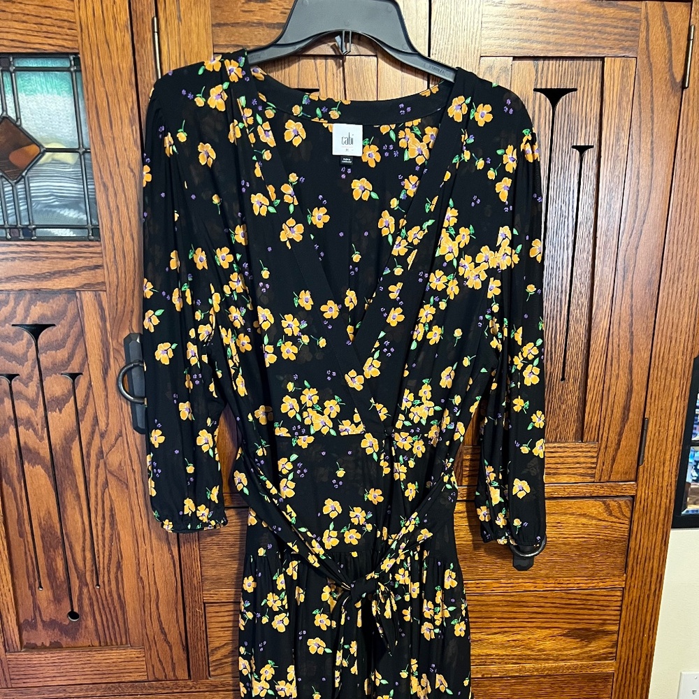 CAbi floral knee length dress, three quarter sleeves